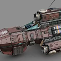 Sci Fi Spaceship 3D Model With Rusty Red Metallic Texture Engines And Antennas 3d model