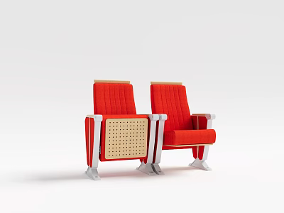 Modern Red Public Chairs With Wooden Backrest And White Armrests Legs 3d model