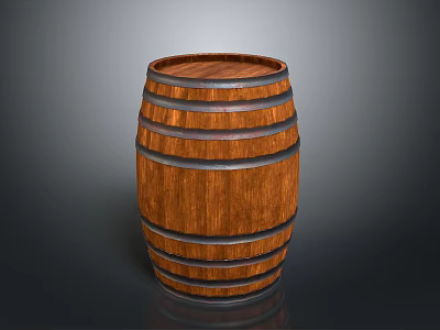 Wooden Storage Barrel With Metal Hoops As Practical Household Item For Daily Use 3d model