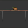 Wooden Dining Table Decorated With Pumpkin Small Fruits And Leaves
