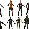 Various Character Outfits Showcasing Different Styles From Tactical To Casual Wear