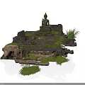 Modern Landscape Design Featuring Ancient Buddha Statue Ruins Stone Moss And Plants