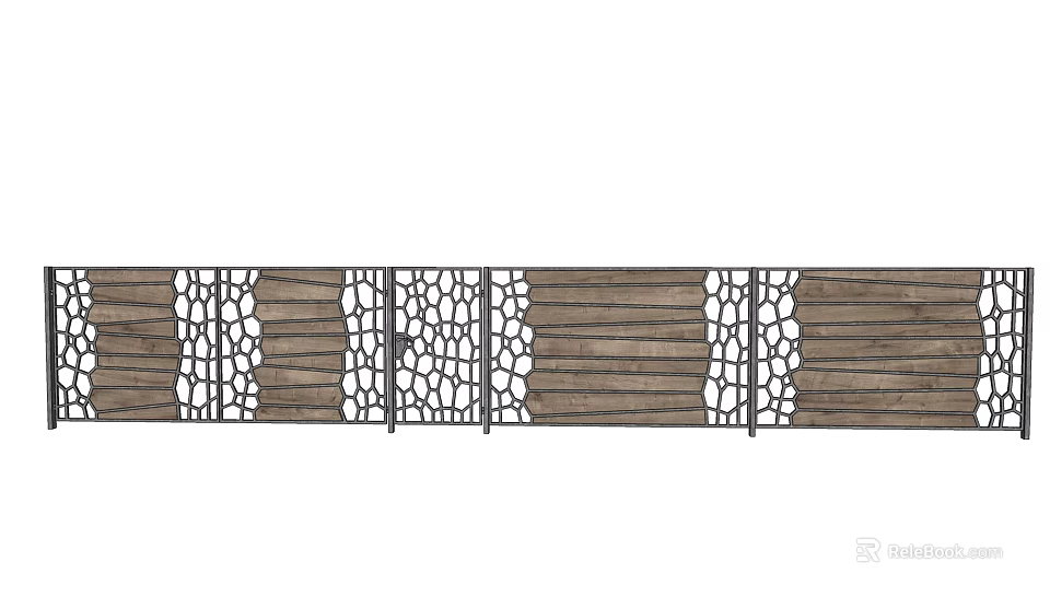 Contemporary Feature Wall With Wooden Slats And Stone Pattern Grilles 3d model 
