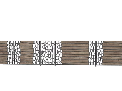 Contemporary Feature Wall With Wooden Slats And Stone Pattern Grilles 3d model