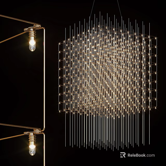 Contemporary Chandelier With Slim Metal Rods And Geometric Grid Design For Modern Interiors 3d model 