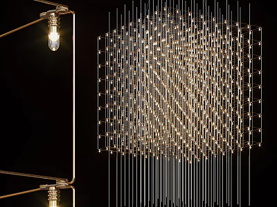 Contemporary Chandelier With Slim Metal Rods And Geometric Grid Design For Modern Interiors 3d model