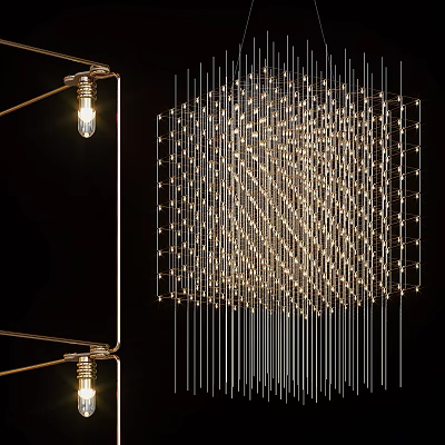 Contemporary Chandelier With Slim Metal Rods And Geometric Grid Design For Modern Interiors 3d model