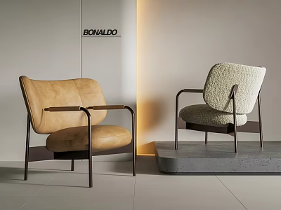 Two Bonaldo Accent Chairs With Different Materials In Modern Minimalist Display Space 3d model