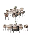 Elegant Modern Dining Table Set With 8 Chairs Decorative Plant And Tableware Setting 3d model