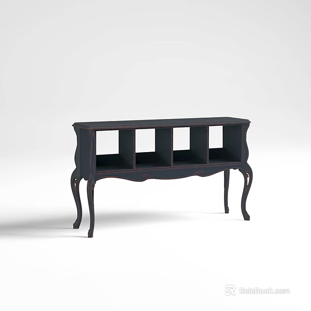 Black Entryway Side Cabinet With Curved Legs And Open Storage Compartments 3d model 