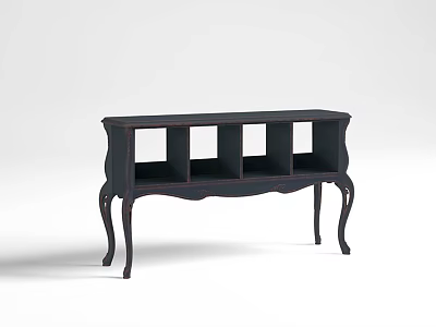Black Entryway Side Cabinet With Curved Legs And Open Storage Compartments 3d model