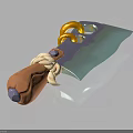 Colorful Kitchen Knife With Brown Rope Wrapped Handle Blue Blade And Yellow Rings