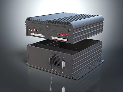 Headphone Speaker Two Stacked Black Units Upper Indicator Lights Ports Lower Heat Vents Larger Size 3d model