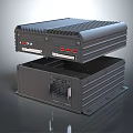 Headphone Speaker Two Stacked Black Units Upper Indicator Lights Ports Lower Heat Vents Larger Size