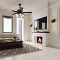 Elegant Classic American Style Living And Dining Room Interior With Wall Artworks And Comfortable Sofas