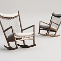 Set of Two Modern Rocking Chairs With Wooden Frame Woven Mesh And White Cushion