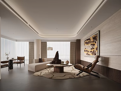 Elegant Modern Living Room Interior Design With Sofa Coffee Table Rug And Wall Artwork 3d model