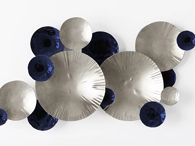 Modern Textured Wall Decor With Silver And Navy Blue Circular Discs And Spheres 3d model