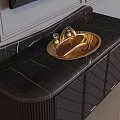 Modern Luxury Washbasin Design With Golden Basin And Black Marble Countertop And Cabinet