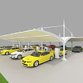 Modern Tensile Membrane Carport Shading Multiple Vehicles In Outdoor Parking Lot