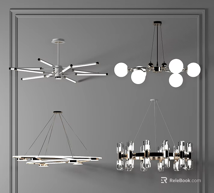 Modern Contemporary Chandelier Designs with Geometric Shapes Glass Globes and Crystal Elements for Interior Decoration 3d model 
