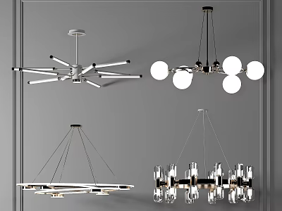 Modern Contemporary Chandelier Designs with Geometric Shapes Glass Globes and Crystal Elements for Interior Decoration 3d model