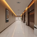 Modern Elevator Hallway with Light Wooden Walls Ceiling Light Strips Elevator Doors Sleek Floor 3d model