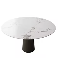 Stylish Round Dining Table With White Marble Texture And Black Cylindrical Base 3d model