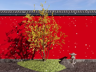 Chinese Style Wintersweet Garden Wintersweet Garden Wintersweet Garden Wintersweet Landscape Flower Tree Tree Wintersweet Red Wall Palace Wall 3d model