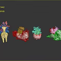 Decorative Giraffe Unicorn Elephant Sculptures With Green Plants And Pink Flowers For Home Decor