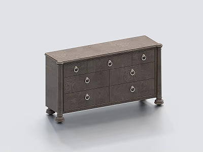 Dark Brown Drawer Chest with Carved Details and Metal Handles Elegant Leg Design 3d model