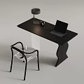 Modern Black Desk With Transparent Chair Table Lamp And Laptop Setup