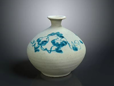 Handcrafted Ceramic Sculpture Carving With Blue Floral Patterns On White Vase 3d model
