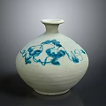 Handcrafted Ceramic Sculpture Carving With Blue Floral Patterns On White Vase