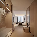Modern Hotel Guest Room Interior With King Bed Accent Chair And Area Rug