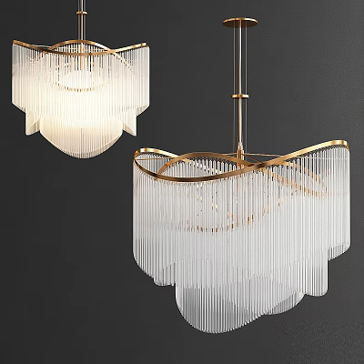 Elegant Modern Crystal Chandelier With Gold Frame And Hanging Crystal Droplets 3d model