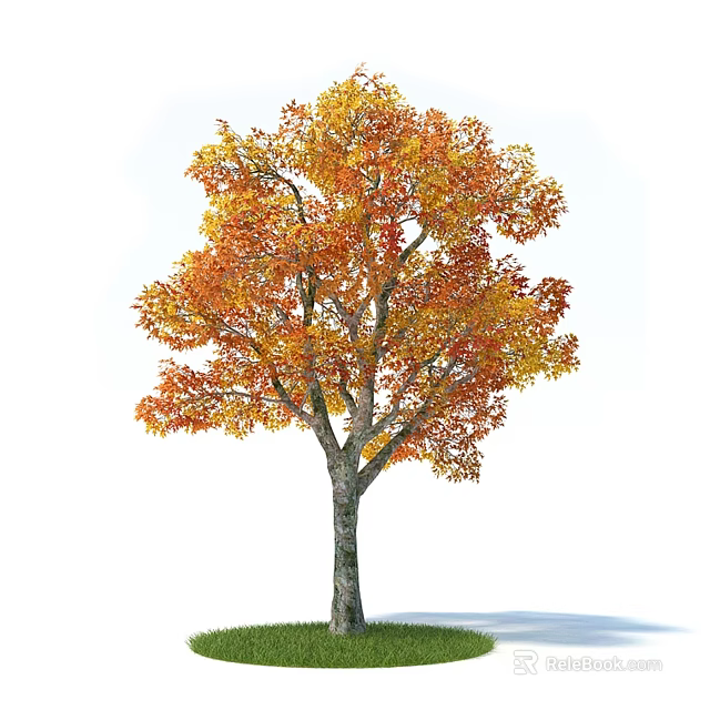 Tall Autumn Arbor Featuring Vibrant Orange Yellow Leaves And Brown Trunk 3d model 