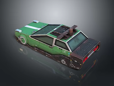 Green Vintage Modified Car With Unique Exterior Design And Roof Equipment 3d model
