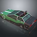 Green Vintage Modified Car With Unique Exterior Design And Roof Equipment