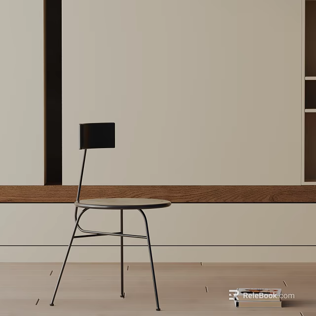 Modern Minimalist Black Dining Chair With Sleek Metal Frame And Wooden Seat Design 3d model 