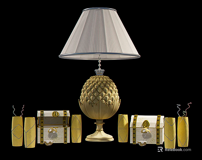 Elegant Modern Decorative Ornament Set With Gold Pineapple Lamp Decorative Boxes And Columnar Accents 3d model 