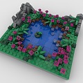 Lego toy pool green grass plant flower lake water 3d model