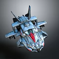 Futuristic Sci-fi Fighter Spaceship With Metallic Gray Body Red White Accents And Weapon Details