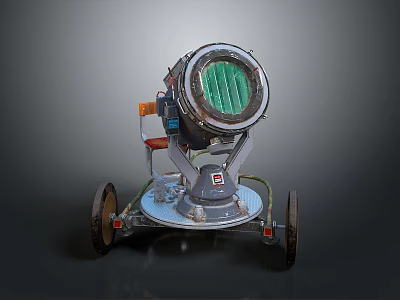 Industrial Style Lighting Combination With Metal Frame Green Lampshade And Wheels 3d model