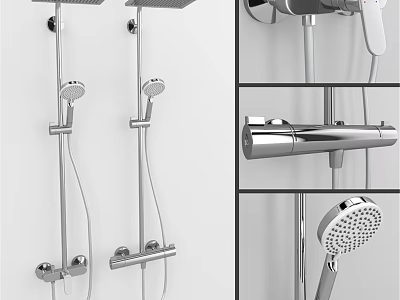 Modern Chrome Shower Faucet With Fixed Head Handheld Sprayer Wall Mounted Design 3d model