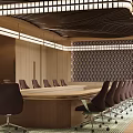 Luxury Modern Conference Room With Large Wooden Table Stylish Ceiling Lights And Comfortable Office Chairs
