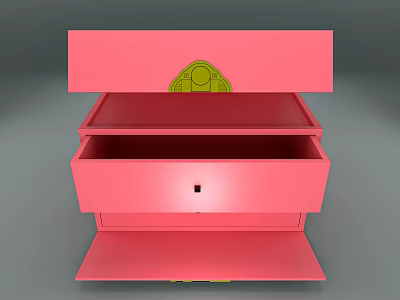 Elegant Pink Drawer Cabinet With Open Storage And Yellow Decorative Ornaments 3d model