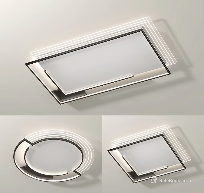 Modern Minimalist Ceiling Light With Square Round Shapes Metal Frame And LED Source 3d model 