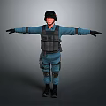 Man Wearing Blue Tactical Uniform With Body Armor Helmet and Outstretched Arms
