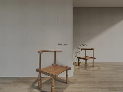 Minimalist Single Wooden Chair in Light Colored Interior with Wooden Floor and Natural Light 3d model